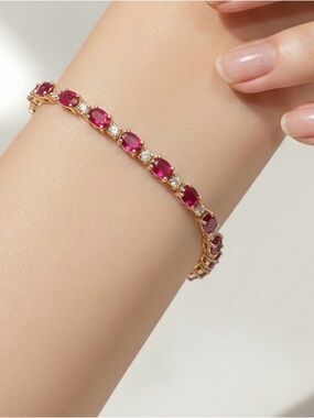 Stunning 14K Yellow Gold Natural Ruby & Diamond Tennis Bracelet 7 Estate